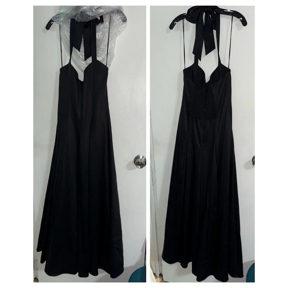 Alice + Olivia Isabelle Black Structured Pleated Flared Midi Dress